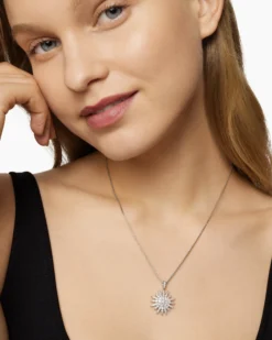 Starburst Pendant Necklace 18K White Gold with Diamonds, 20mm