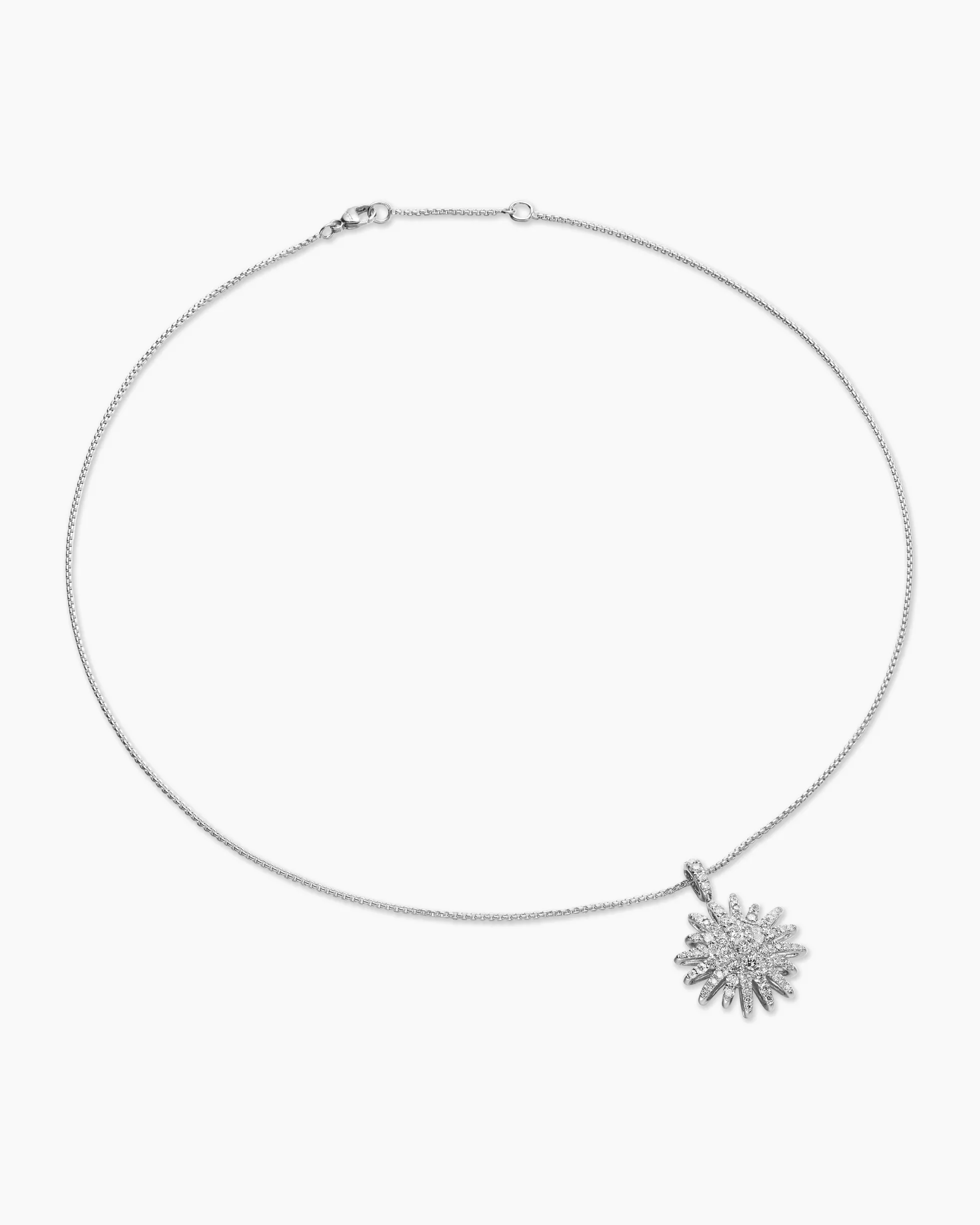 Starburst Pendant Necklace 18K White Gold with Diamonds, 20mm