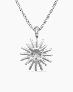 Starburst Pendant Necklace 18K White Gold with Diamonds, 20mm