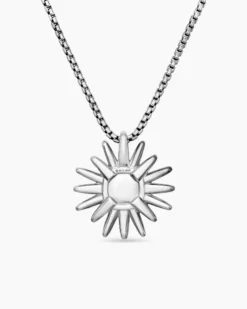 Starburst Pendant Necklace Sterling Silver with Diamonds, 19mm