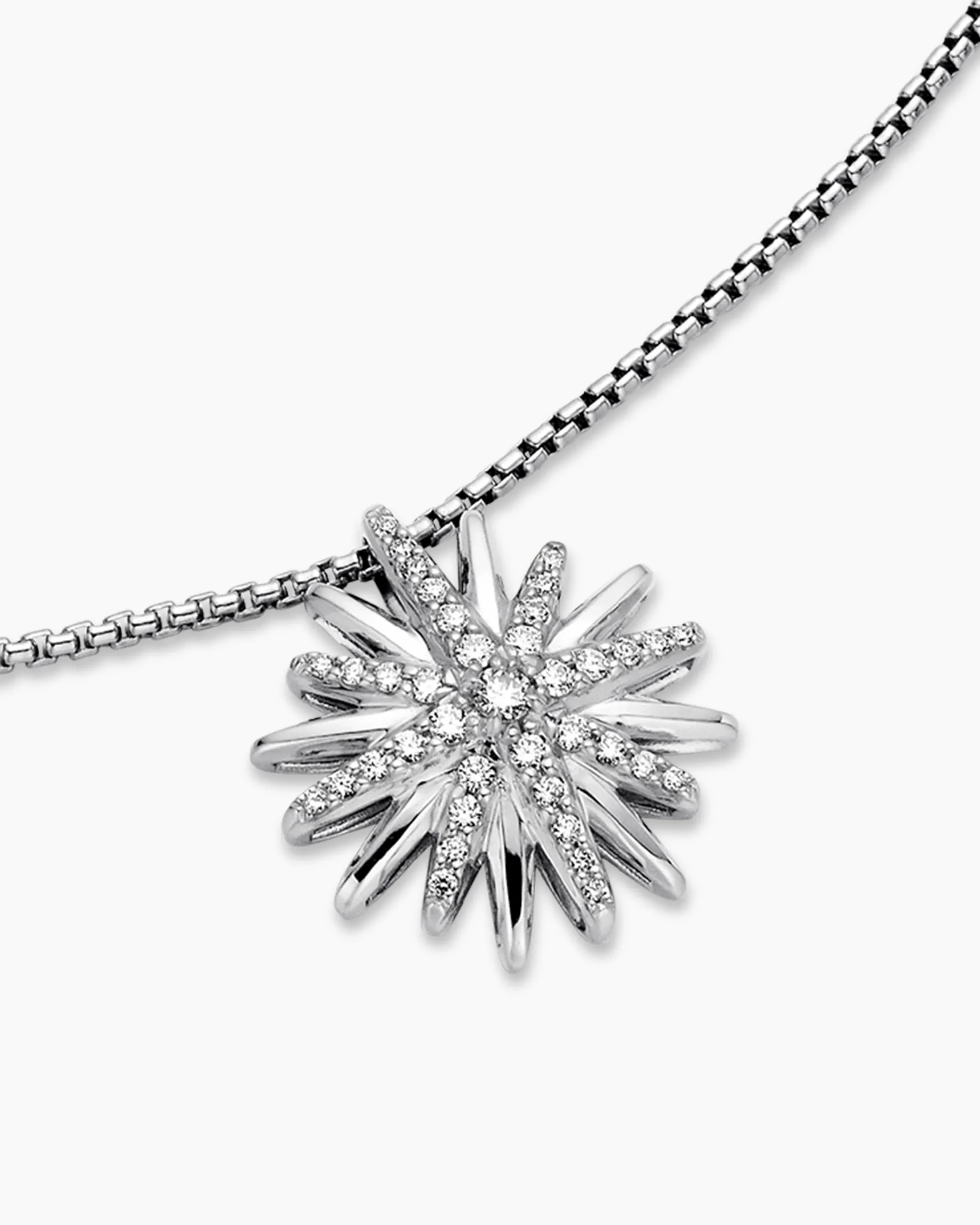 Starburst Pendant Necklace Sterling Silver with Diamonds, 19mm