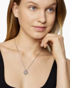 Starburst Pendant Necklace Sterling Silver with Diamonds, 19mm