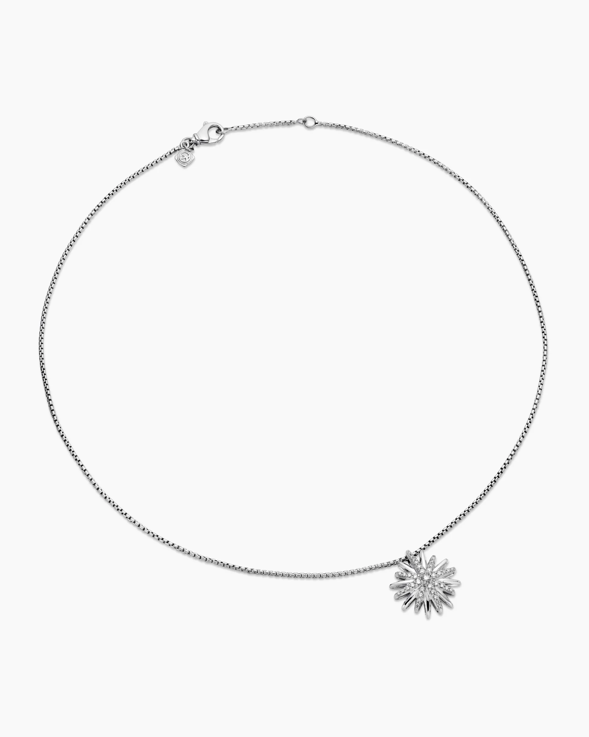 Starburst Pendant Necklace Sterling Silver with Diamonds, 19mm
