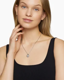 Starburst Pendant Necklace Sterling Silver with Diamonds, 19mm