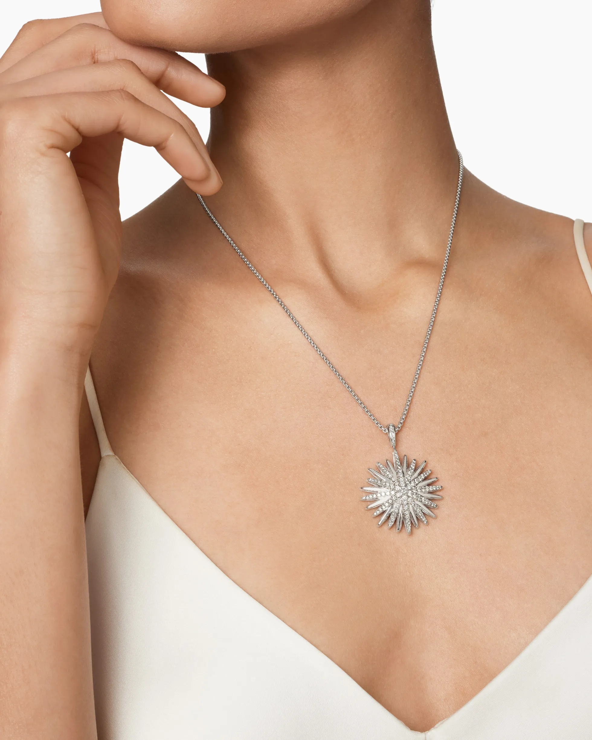 Starburst Pendant Sterling Silver with Diamonds, 32mm