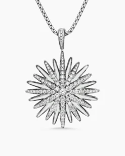 Starburst Pendant Sterling Silver with Diamonds, 32mm