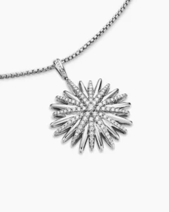 Starburst Pendant Sterling Silver with Diamonds, 32mm