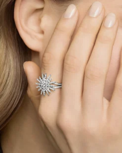Starburst Ring 18K White Gold with Diamonds, 20mm