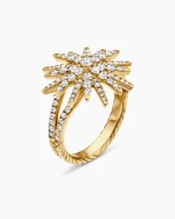 Starburst Ring 18K Yellow Gold with Diamonds, 20mm