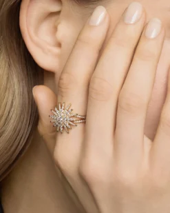 Starburst Ring 18K Yellow Gold with Diamonds, 20mm