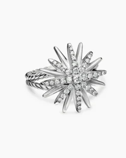 Starburst Ring Sterling Silver with Diamonds, 19mm