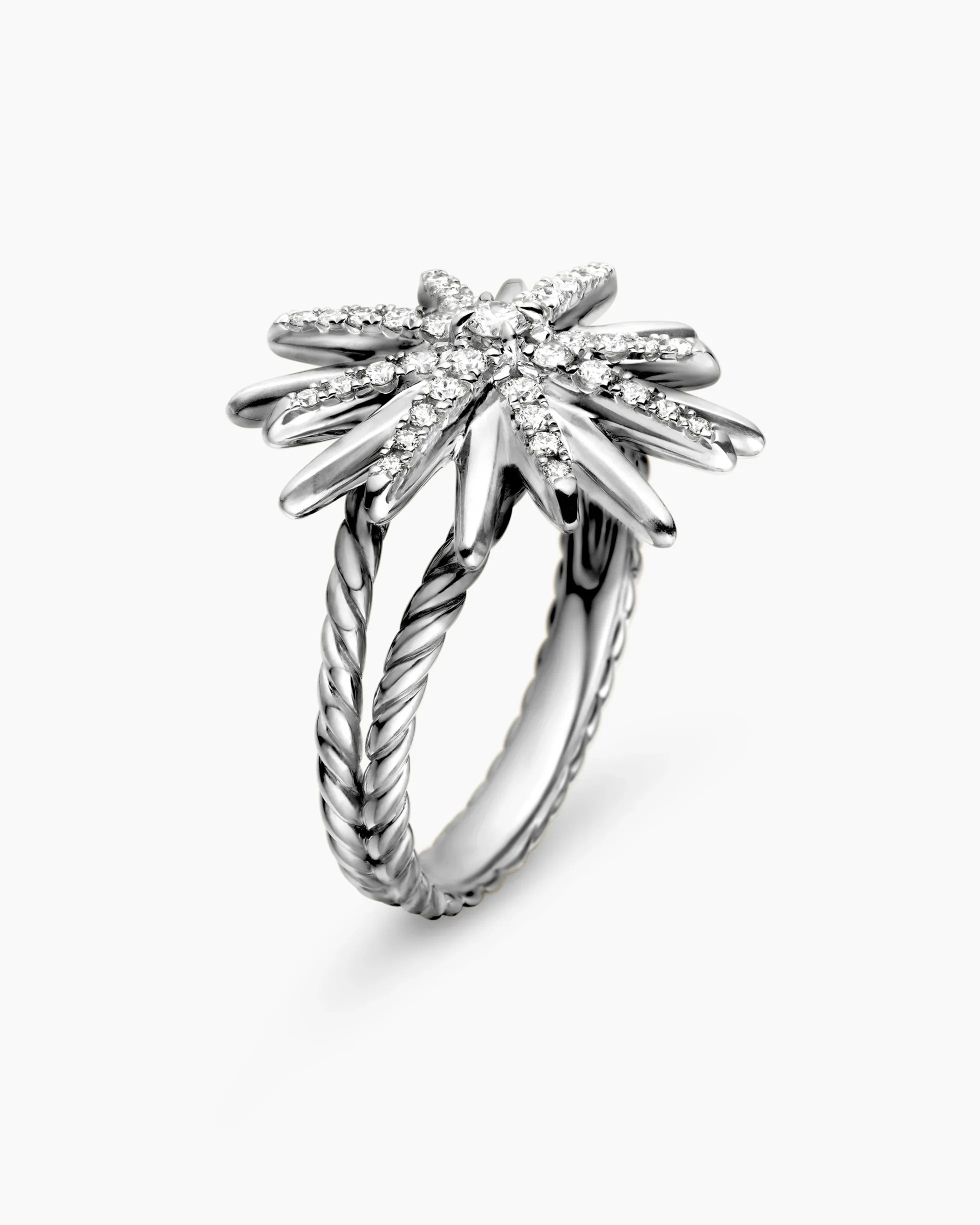Starburst Ring Sterling Silver with Diamonds, 19mm