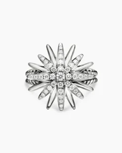 Starburst Ring Sterling Silver with Diamonds, 19mm