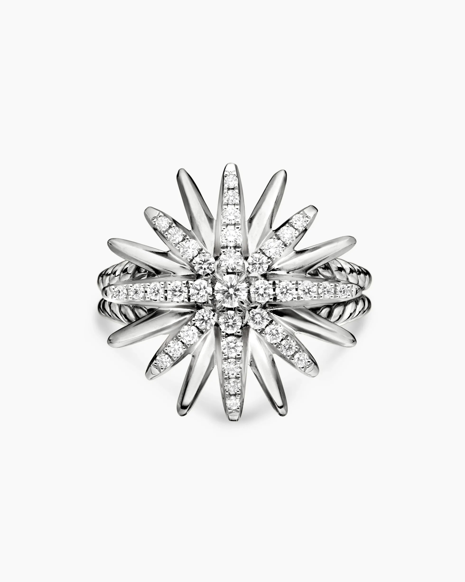 Starburst Ring Sterling Silver with Diamonds, 19mm