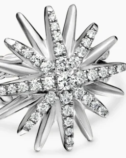 Starburst Ring Sterling Silver with Diamonds, 19mm