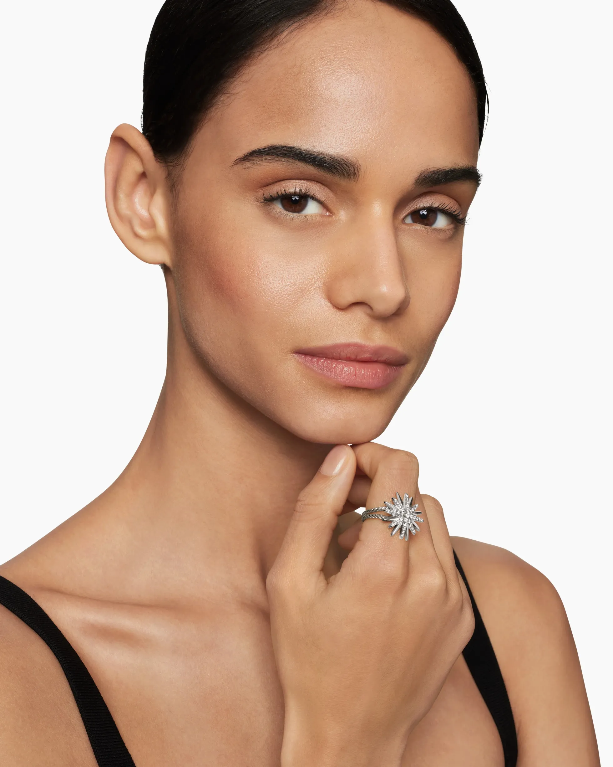 Starburst Ring Sterling Silver with Diamonds, 19mm