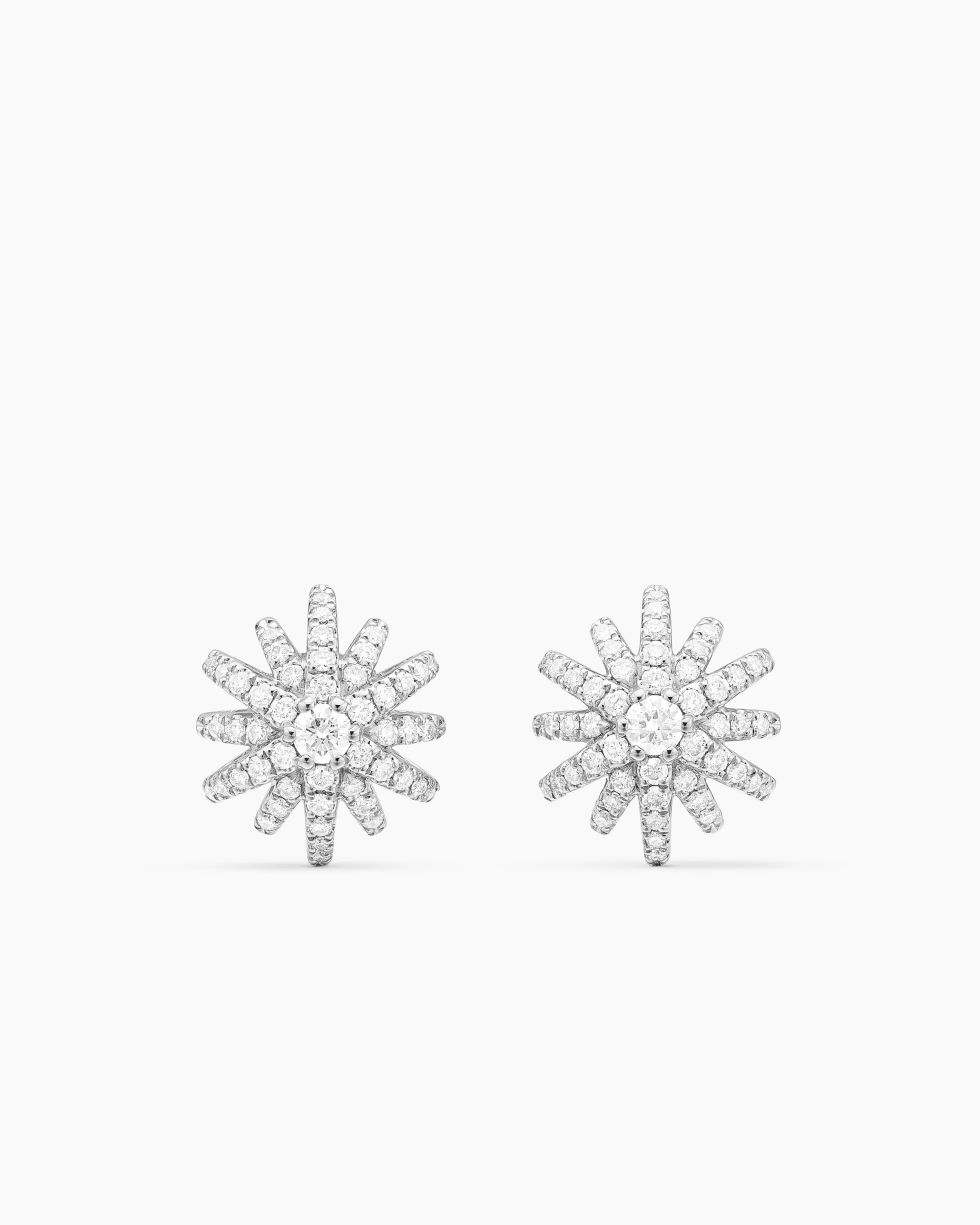 Starburst Stud Earrings 18K White Gold with Diamonds, 11.7mm