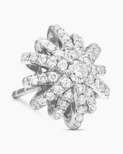 Starburst Stud Earrings 18K White Gold with Diamonds, 11.7mm