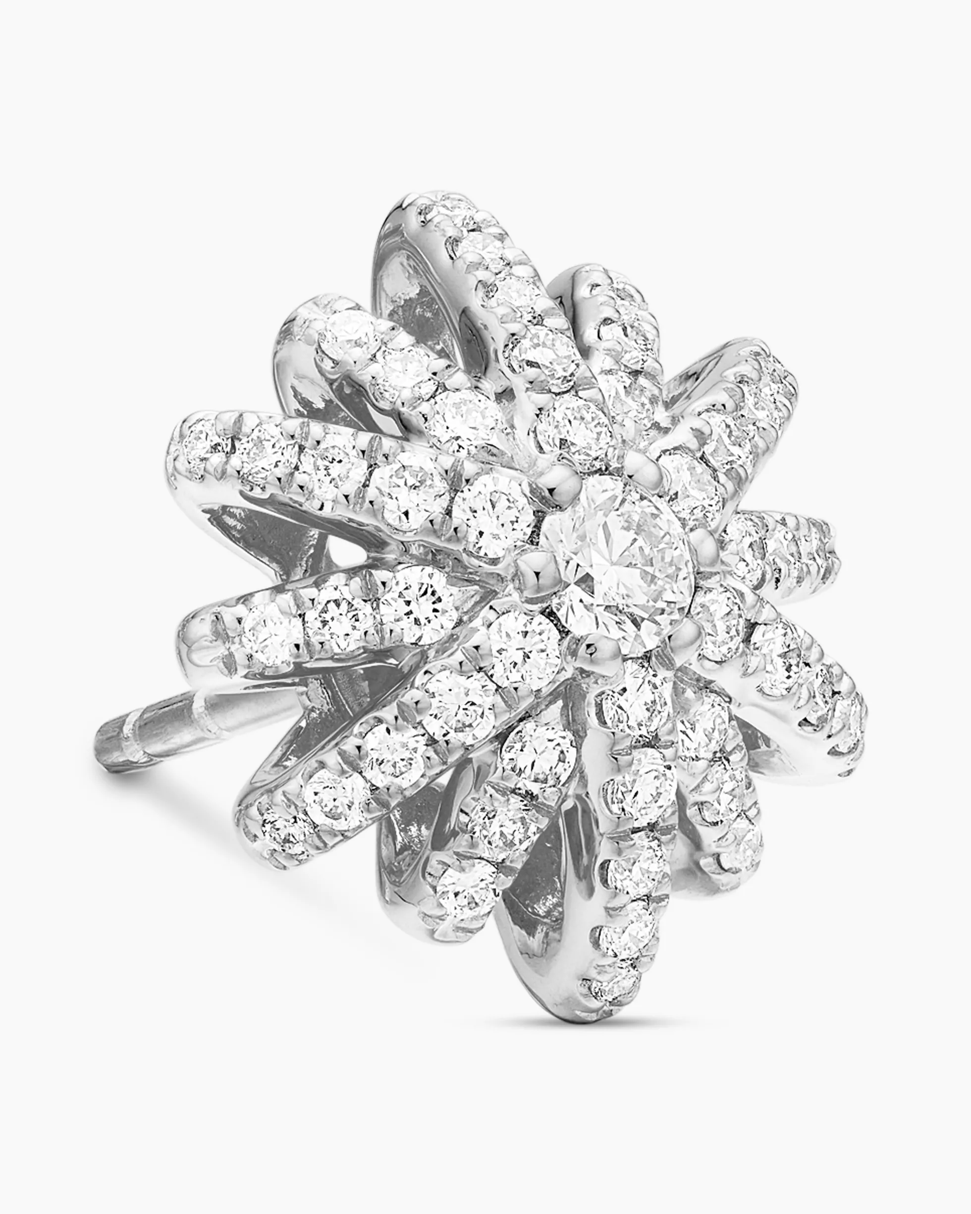 Starburst Stud Earrings 18K White Gold with Diamonds, 11.7mm
