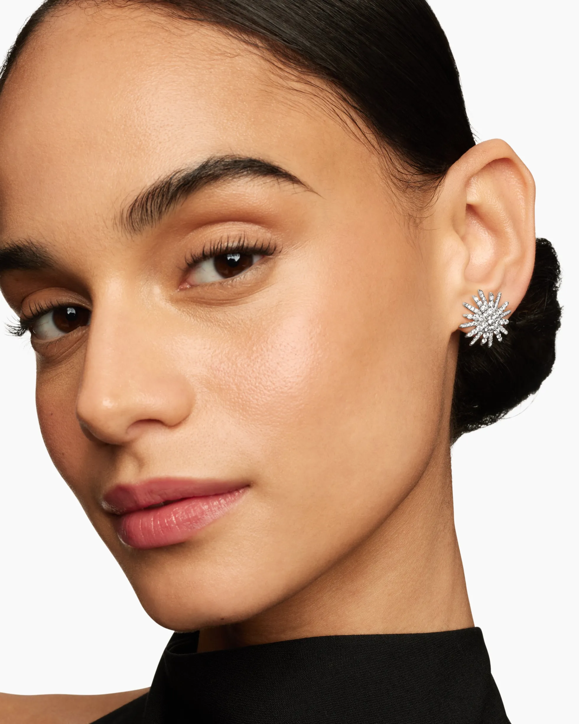 Starburst Stud Earrings 18K White Gold with Diamonds, 19mm