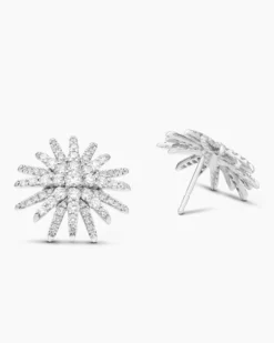 Starburst Stud Earrings 18K White Gold with Diamonds, 19mm