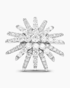 Starburst Stud Earrings 18K White Gold with Diamonds, 19mm