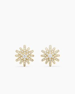Starburst Stud Earrings 18K Yellow Gold with Diamonds, 11.7mm