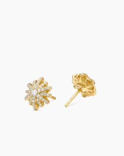 Starburst Stud Earrings 18K Yellow Gold with Diamonds, 11.7mm