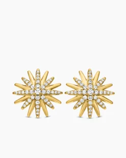 Starburst Stud Earrings 18K Yellow Gold with Diamonds, 19mm