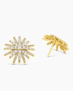 Starburst Stud Earrings 18K Yellow Gold with Diamonds, 19mm