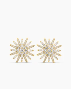 Starburst Stud Earrings 18K Yellow Gold with Diamonds, 19mm