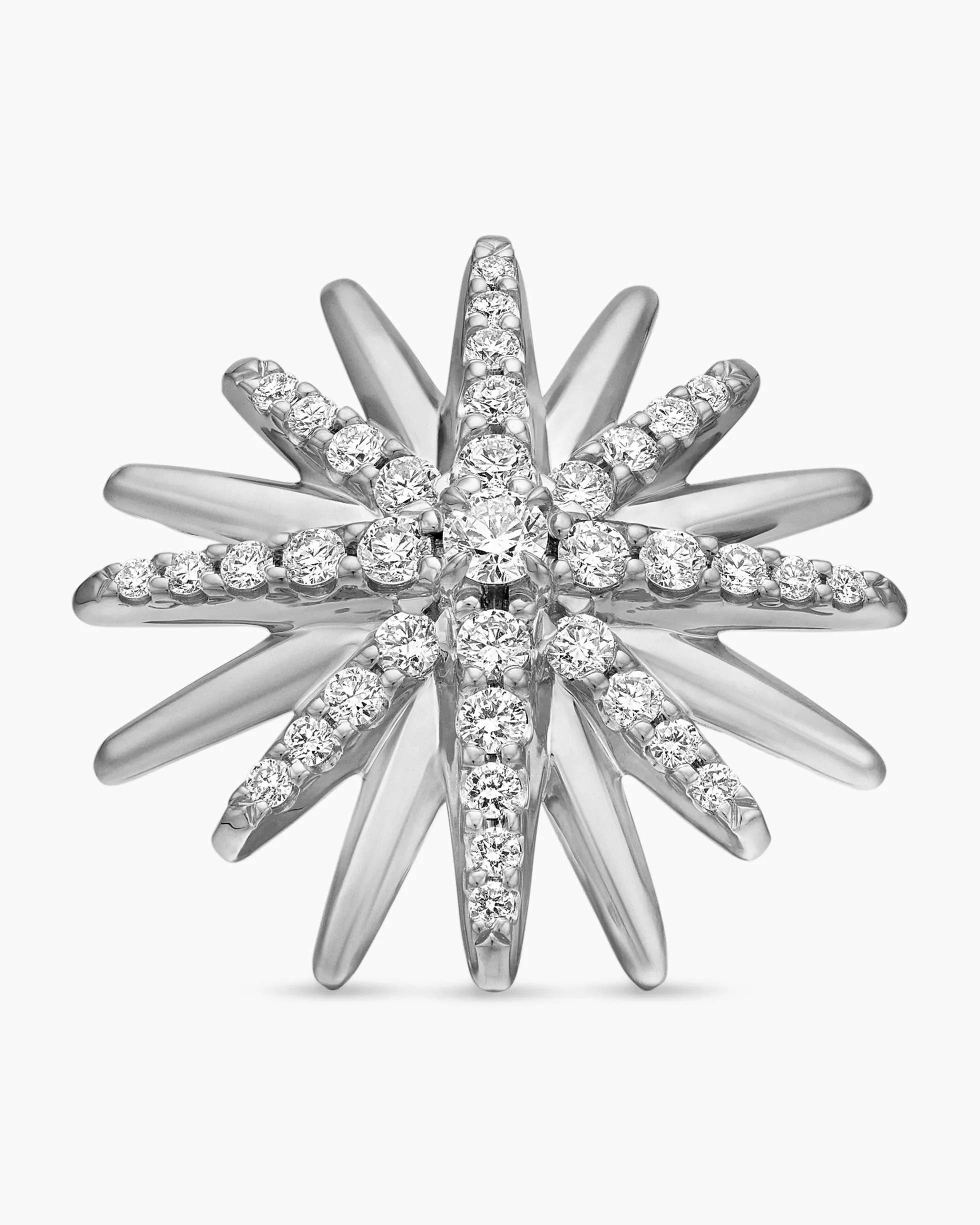 Starburst Stud Earrings Sterling Silver with Diamonds, 19mm