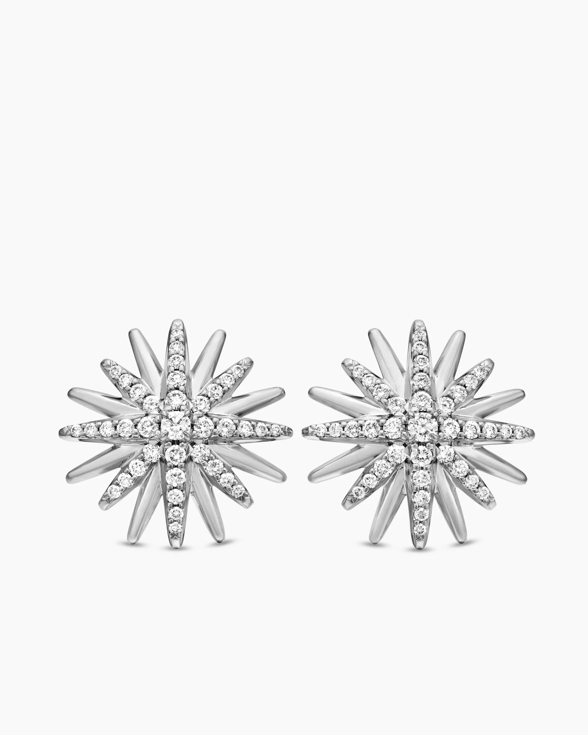 Starburst Stud Earrings Sterling Silver with Diamonds, 19mm