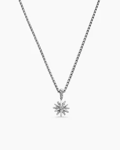 Starburst Teen Necklace Sterling Silver with Center Diamond, 8mm