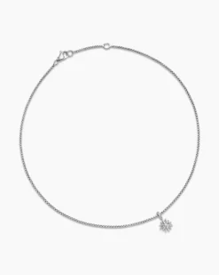 Starburst Teen Necklace Sterling Silver with Center Diamond, 8mm