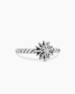 Starburst Teen Ring Sterling Silver with Center Diamond, 8mm