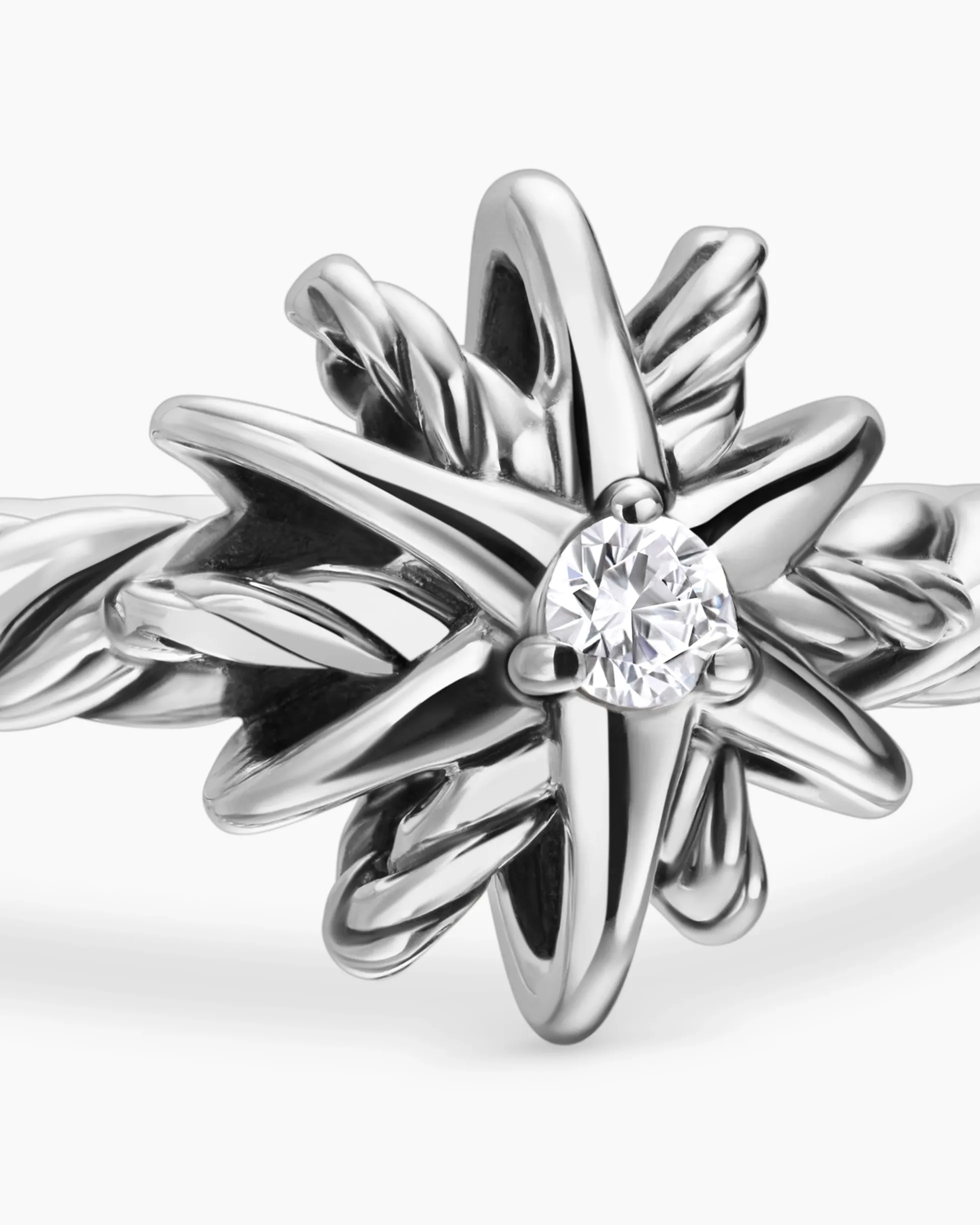 Starburst Teen Ring Sterling Silver with Center Diamond, 8mm
