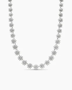 Starburst Tennis Necklace 18K White Gold with Diamonds, 12.5mm