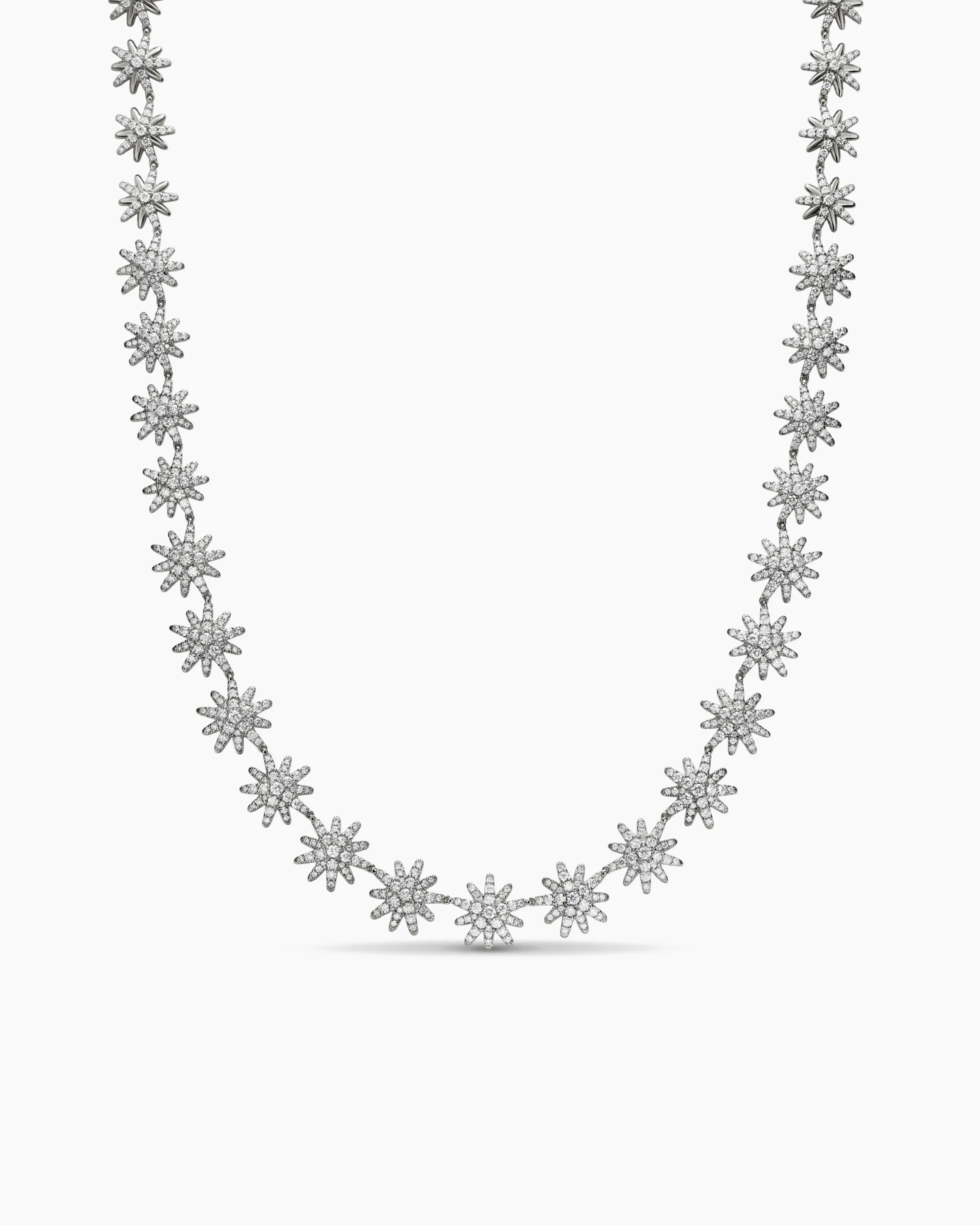 Starburst Tennis Necklace 18K White Gold with Diamonds, 12.5mm