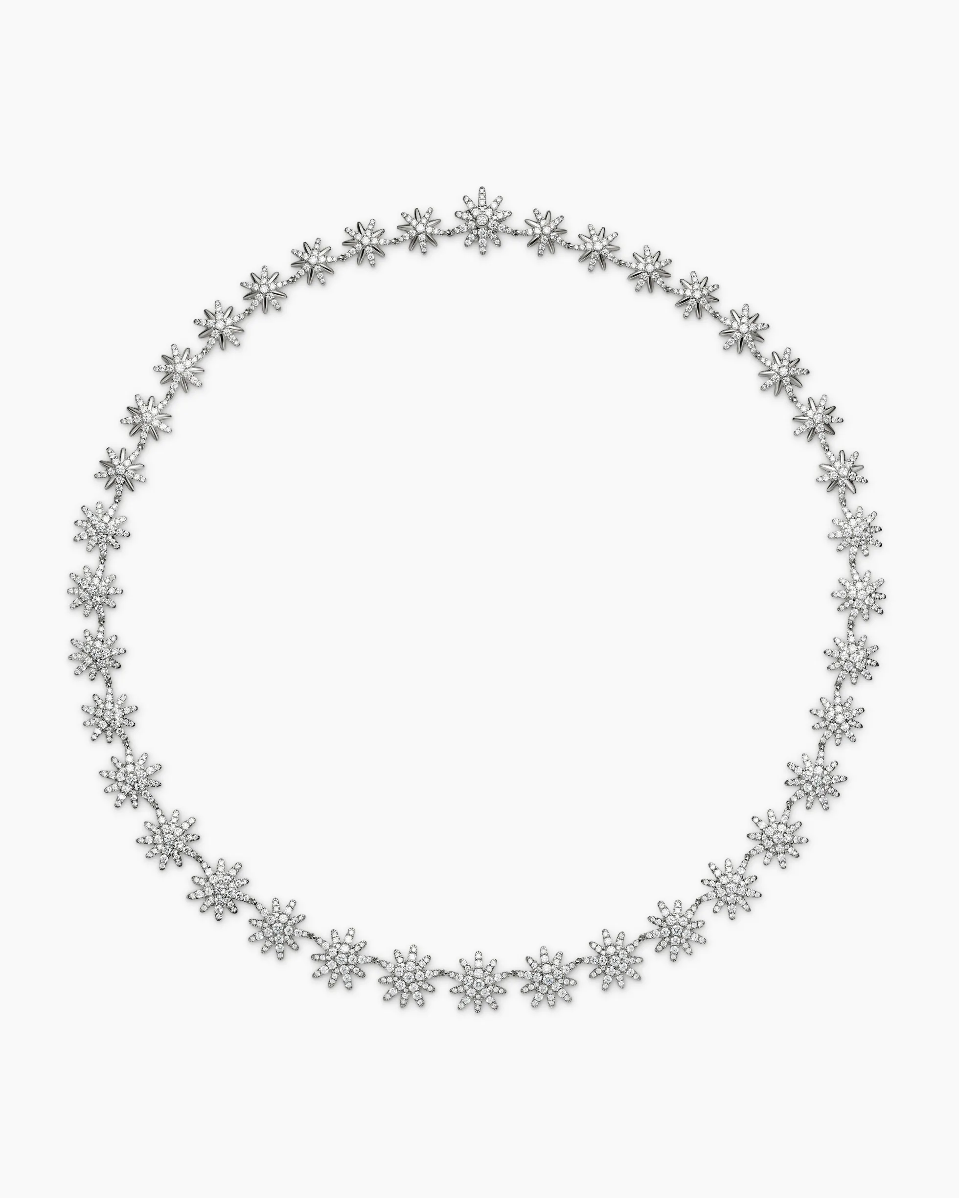 Starburst Tennis Necklace 18K White Gold with Diamonds, 12.5mm