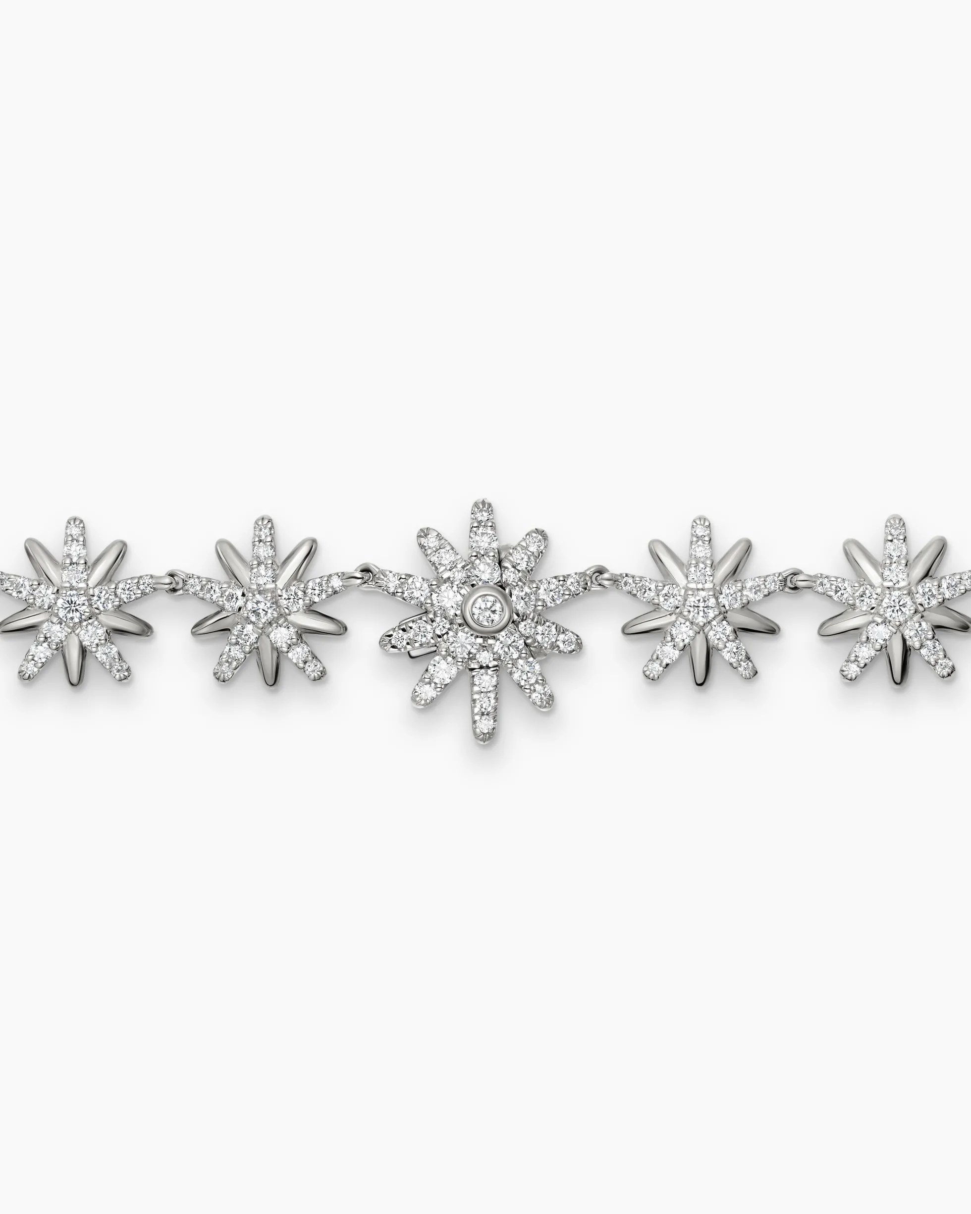 Starburst Tennis Necklace 18K White Gold with Diamonds, 12.5mm