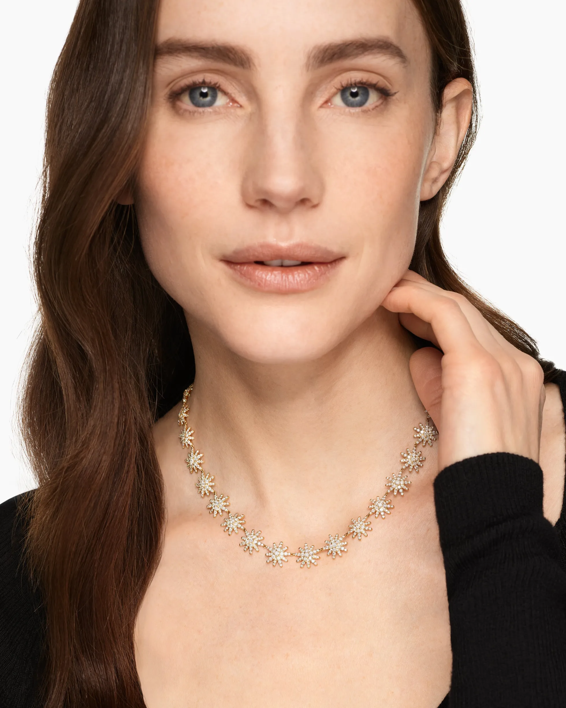 Starburst Tennis Necklace 18K Yellow Gold with Diamonds, 12.5mm