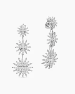 Starburst Triple Drop Earrings 18K White Gold with Diamonds, 51mm