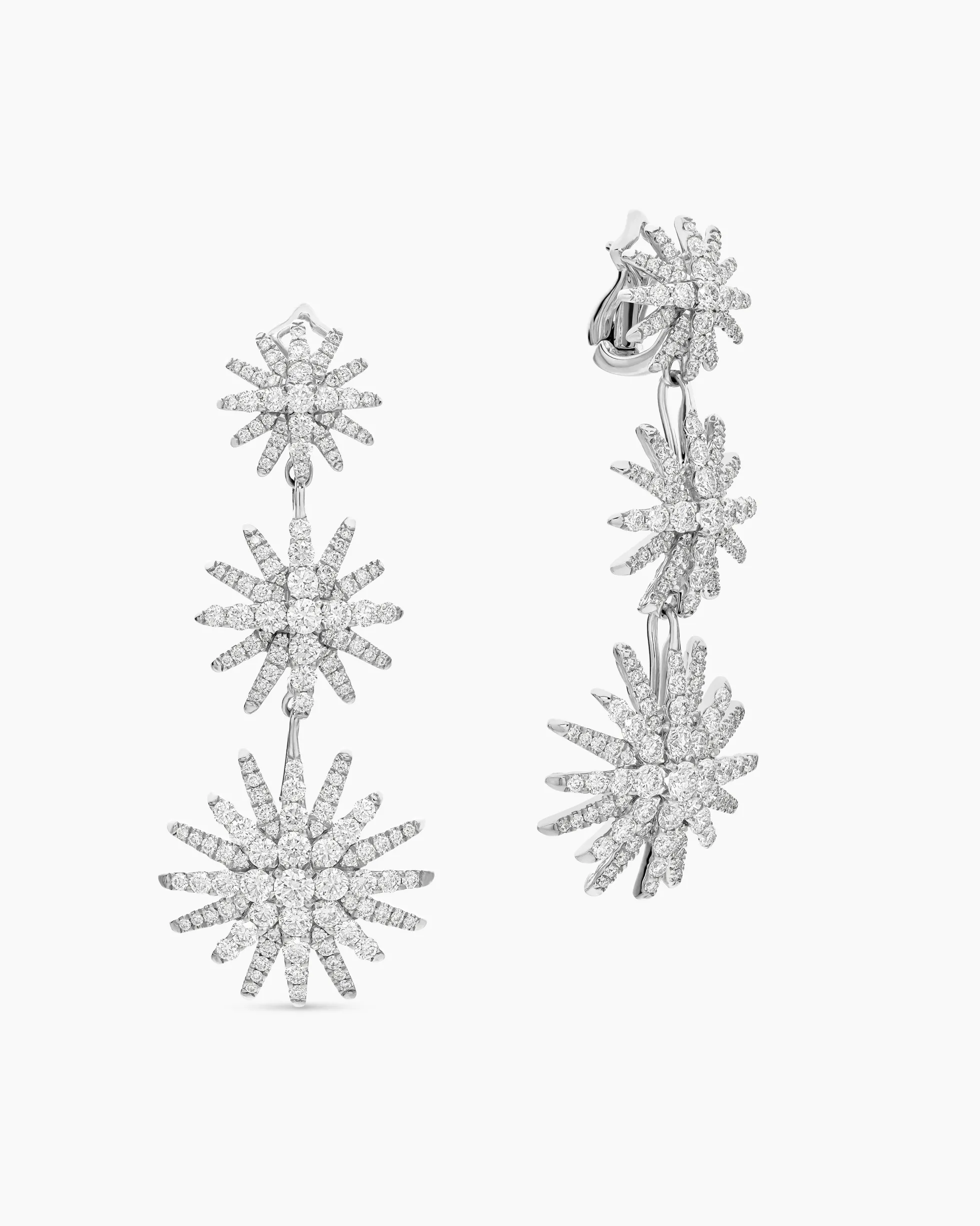 Starburst Triple Drop Earrings 18K White Gold with Diamonds, 51mm