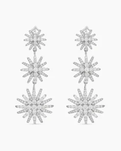 Starburst Triple Drop Earrings 18K White Gold with Diamonds, 51mm