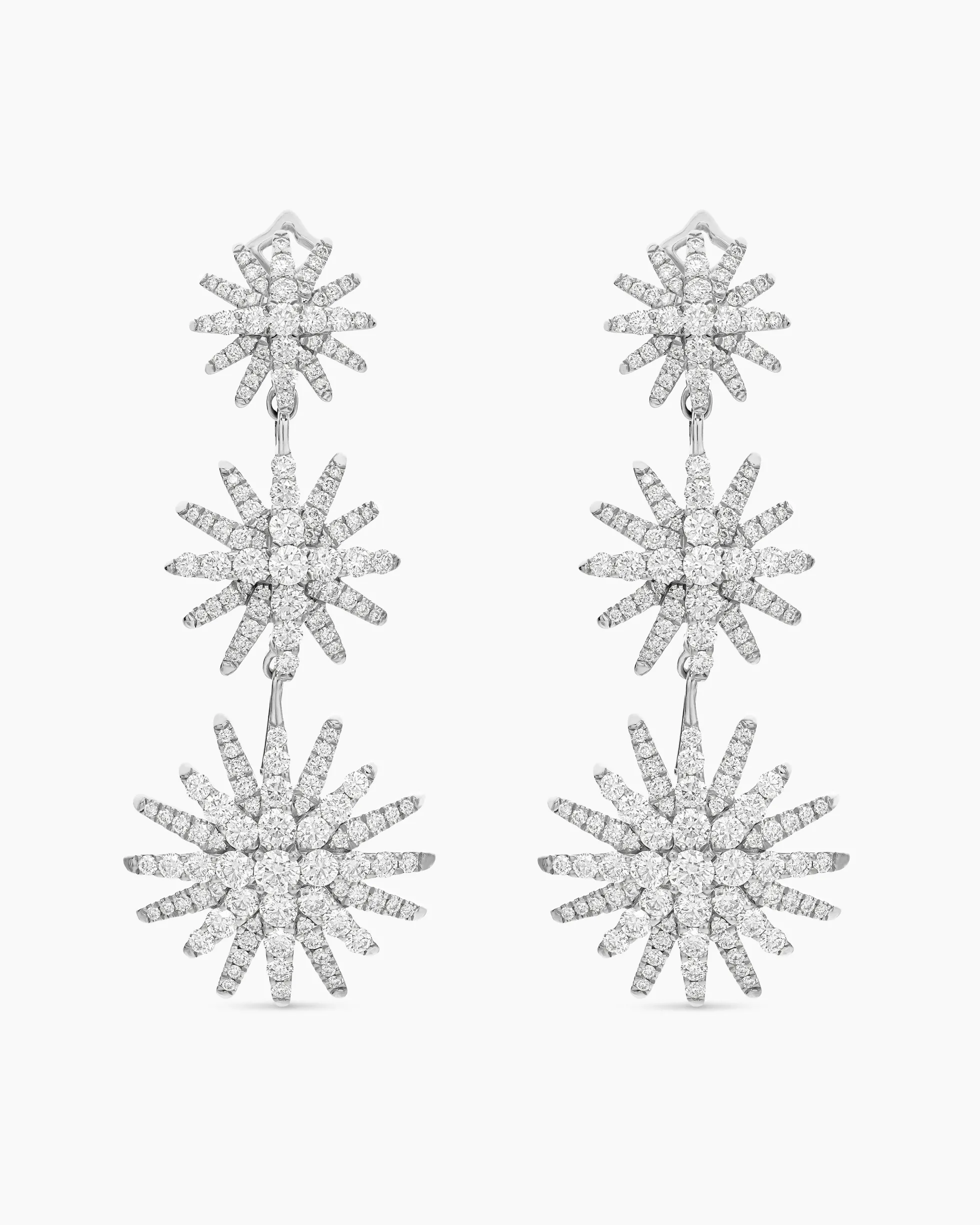 Starburst Triple Drop Earrings 18K White Gold with Diamonds, 51mm