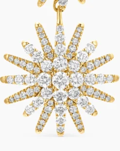 Starburst Triple Drop Earrings 18K Yellow Gold with Diamonds, 51mm