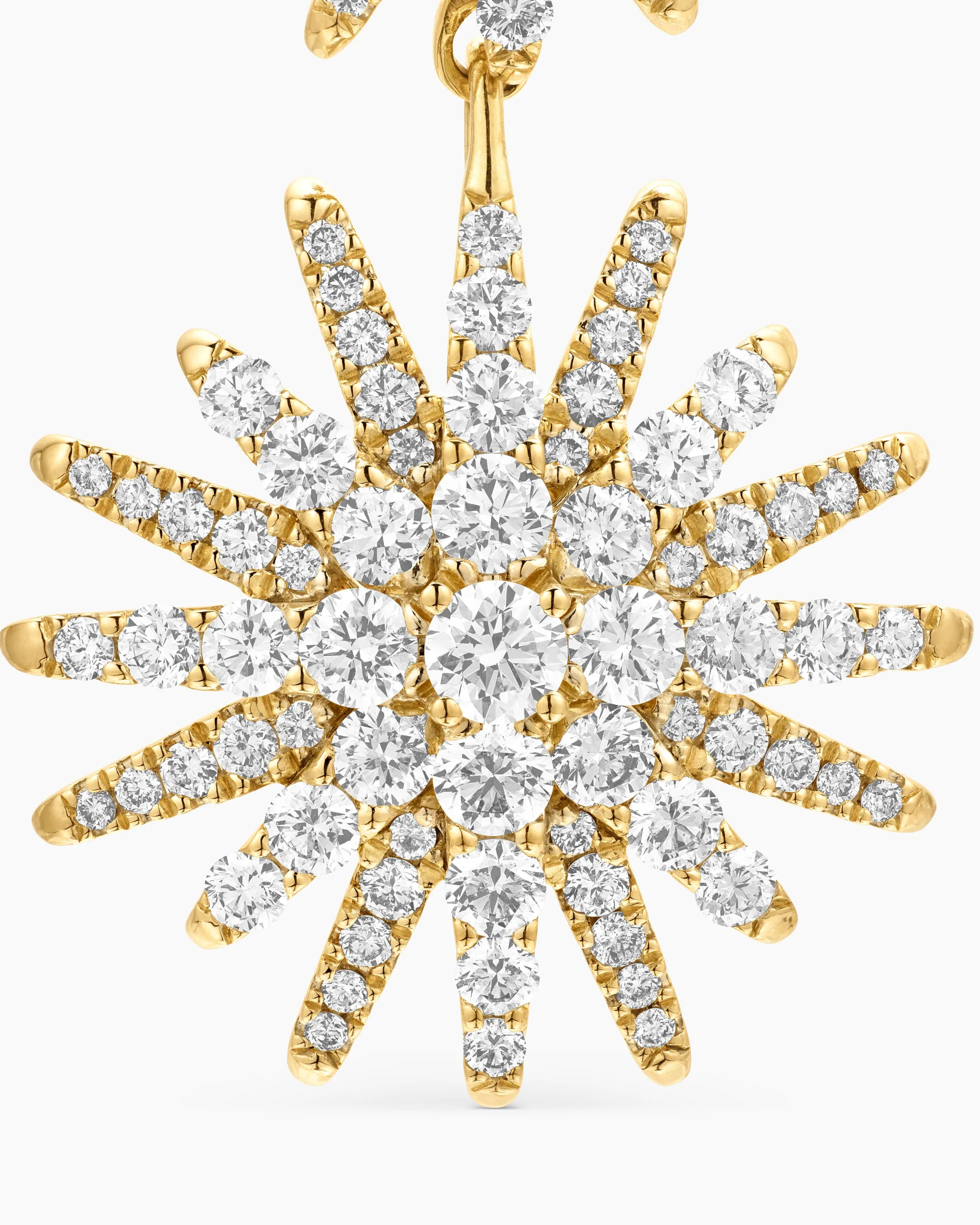 Starburst Triple Drop Earrings 18K Yellow Gold with Diamonds, 51mm