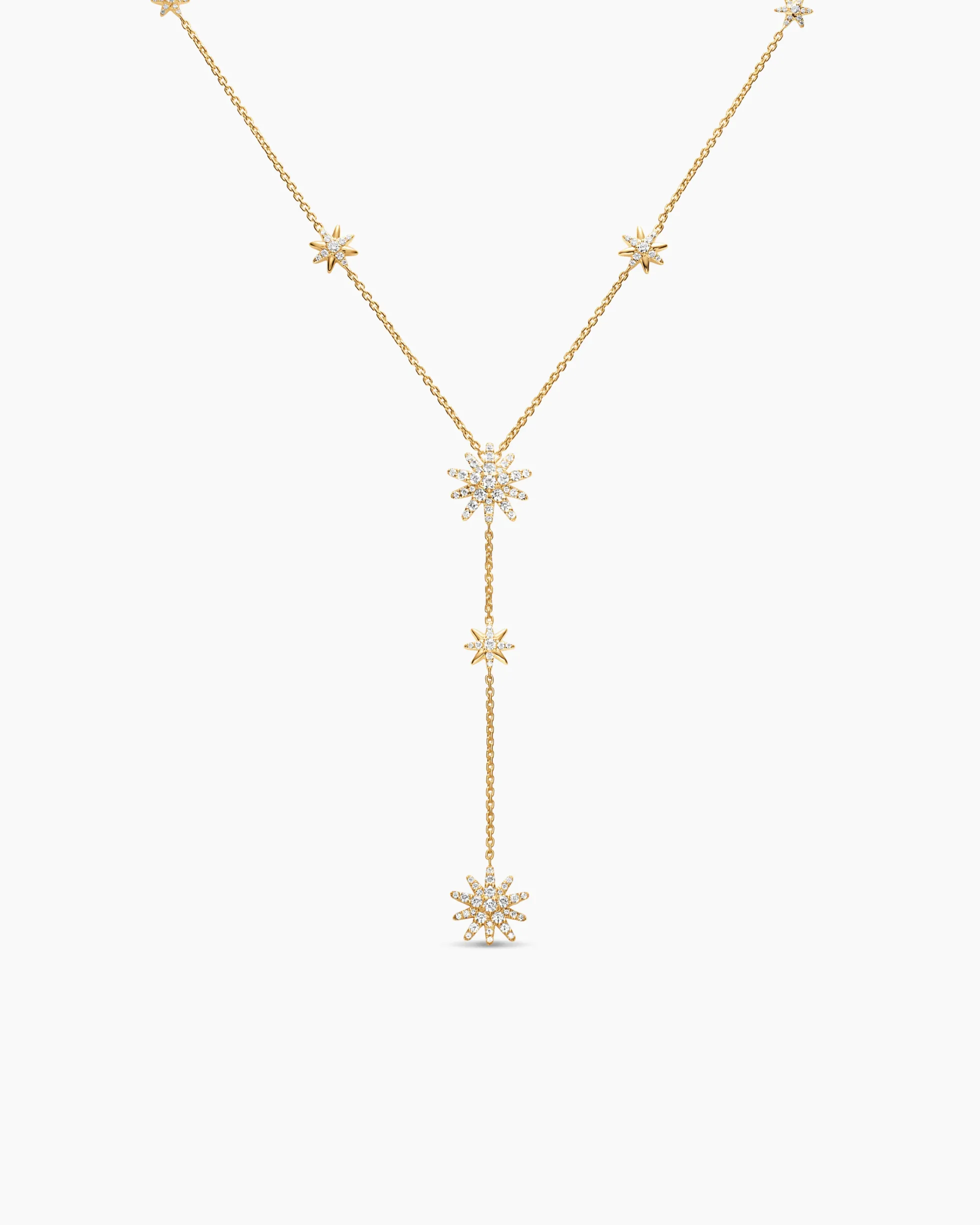 Starburst Y Necklace 18K Yellow Gold with Diamonds, 76.7mm