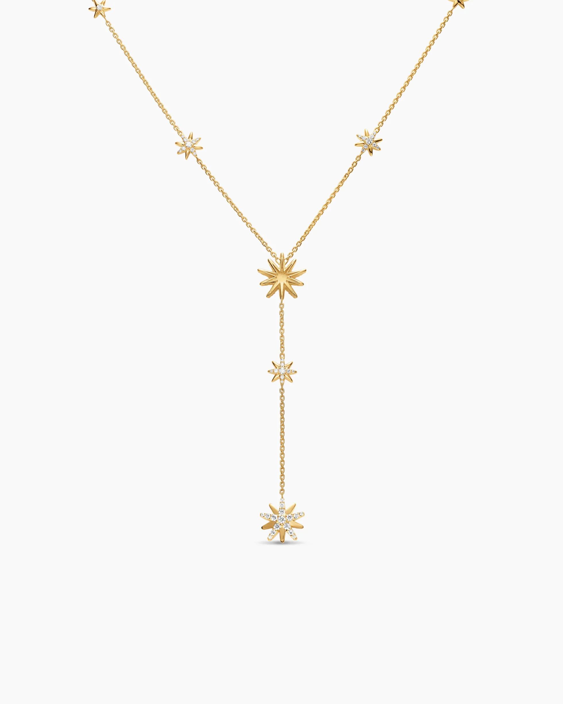 Starburst Y Necklace 18K Yellow Gold with Diamonds, 76.7mm